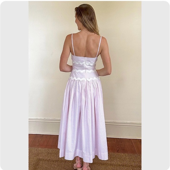 NWOT Classic Seersucker Midi Dress with Spaghetti Straps and Ric Rack Trim. - Picture 4 of 11